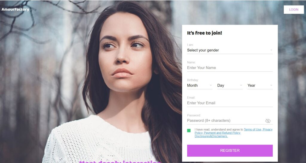 amourfactory registration page